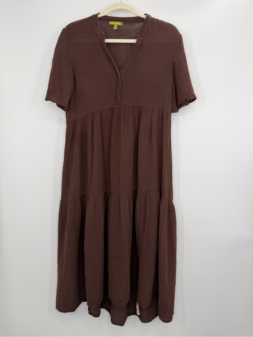 Anthropologie Celandine Brown Crinkle-Cotton Flowy Gauze Midi Dress Size XSP